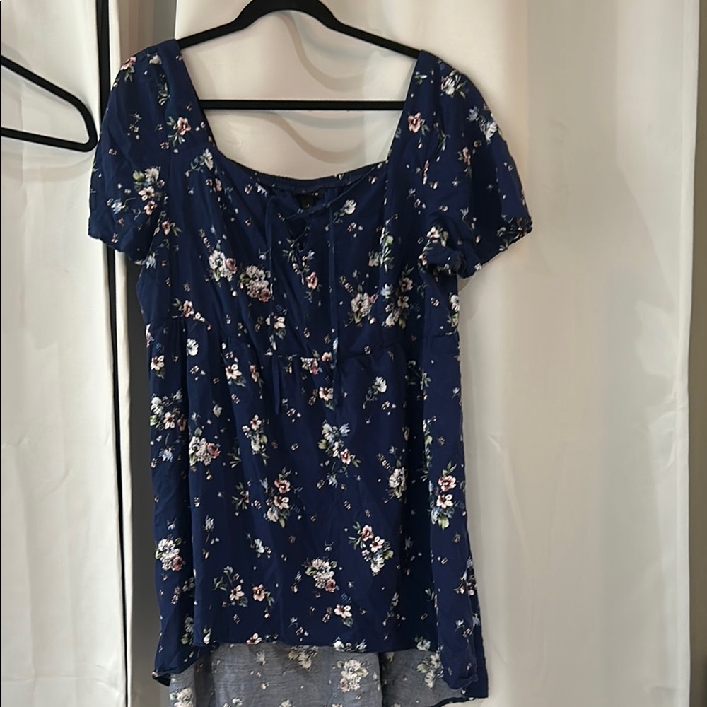 Torrid Navy Floral Blouse hi low